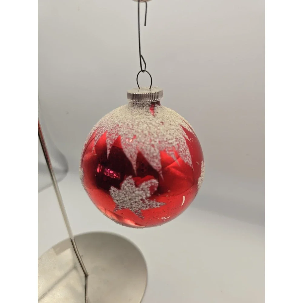 Vintage Glossy Red White Mica Glitter Shiny Brite Star Glass Christmas Ornament!
